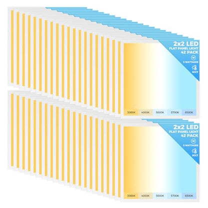 AIKVSXER 42 Pack 2x2 LED Flat Panel Light, Recessed Drop Ceiling Light Kitchen Lighting Fixtures,Bright 6500LM,0-10V Dimmable,Switchable 3000K/4000K/5000K/5700K/6500K, 30W/35W/40W/45W/50W - size: 2x2-42p
