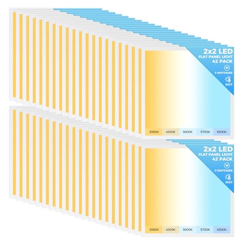 AIKVSXER 42 Pack 2x2 LED Flat Panel Light, Recessed Drop Ceiling Light Kitchen Lighting Fixtures,Bright 6500LM,0-10V Dimmable,Switchable 3000K/4000K/5000K/5700K/6500K, 30W/35W/40W/45W/50W - size: 2x2-42p