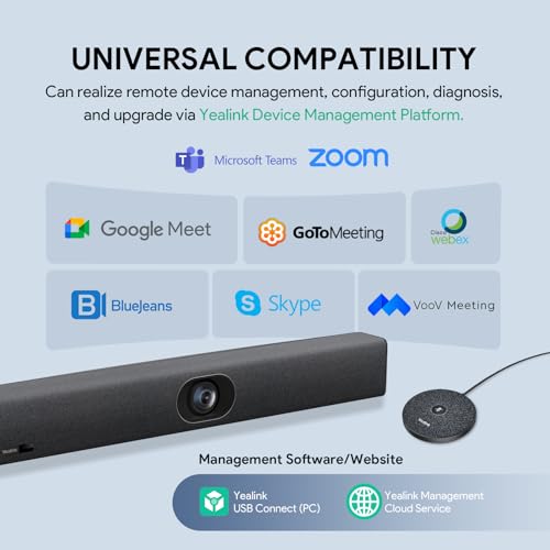 Yealink UVC40 E2 & VCM35 Expansion Mic Bundle 4K Video Conference System | All-in-One Video Bar for Small to Medium Meeting Rooms, 8 Microphone Arrays, AI Auto Framing, Full-Duplex HD Audio Video