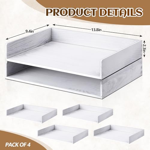 Yeaqee 4 Pcs Stackable Organizer Tray Wood Desk Organizer, Vintage White - color: Vintage White