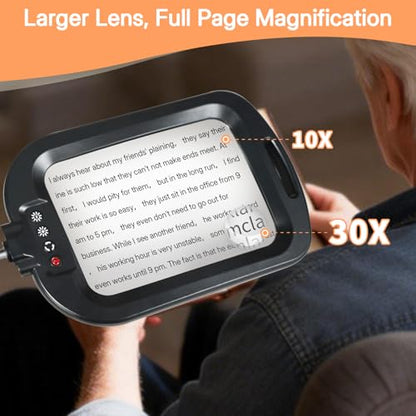 30X 10X Extra Large Floor Magnifying Glass with Light and Stand - color: Black