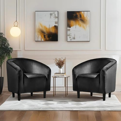 Yaheetech Velvet Accent Chairs, Compact Furry Barrel Chairs with a Curved Silhouette for Small Spaces, Living Room, Bedroom, Black - color: Black (Velvet), style: without Ottoman