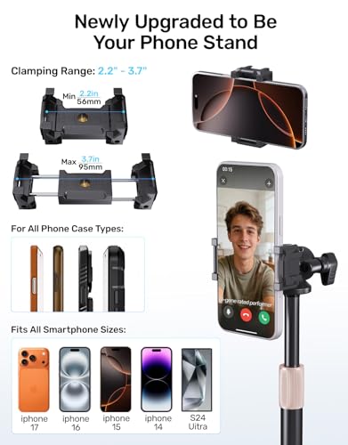 Webcam Stand for Desk, 360° Ballhead, Height Adjustable Tripod, 1/4 Thread | Stable Metal Base, With Phone Holder, Fits Logitech C922/C930e/C920/C920x/C615/C960/BRIO 4K, NexiGo N60, GoPro, Easy Setup - size: 9.2–15.5"H (7.09" dia base)