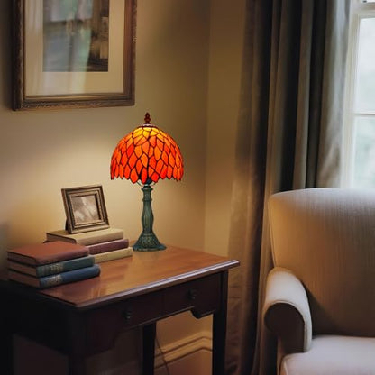 8 Inch Small Stained Glass Style Table Lamp with Remote Control, Orange - color: Orange Wisteria