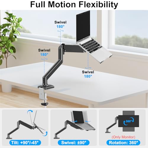 Laptop Stand Desk Mount, 2 in 1 Function, Single Monitor Mount | Fits Max 17" Notebook and 32" Computer Screen, Gas Spring Arm with Laptop Tray, Holds up to 17.6lbs - style: Laptop Desk Mount