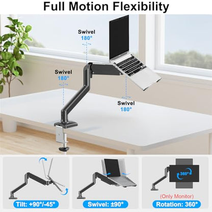 Laptop Stand Desk Mount, 2 in 1 Function, Single Monitor Mount | Fits Max 17" Notebook and 32" Computer Screen, Gas Spring Arm with Laptop Tray, Holds up to 17.6lbs - style: Laptop Desk Mount