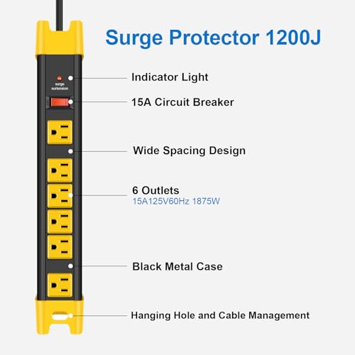 CCCEI Heavy Duty Surge Protector Power Strip. Black, 10ft, 1. - color: Black, size: 10ft