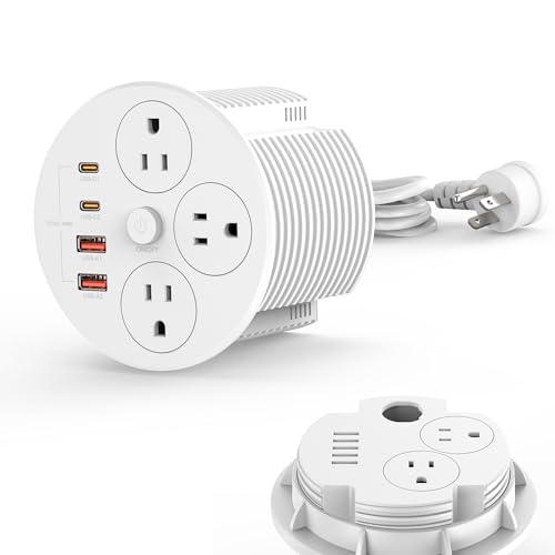 100W USB C Desktop Power Grommet, Double-Side 4 USB 5 Outlets (15Amp) | 4inch Hole Flush-Mount Recessed Power strip for Workspace Essential Desk Outlet Countertop White - color: White