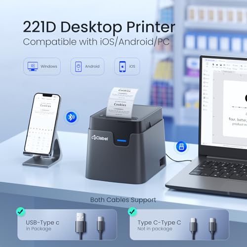 CLABEL Desktop Label Printer and Scanner Kit, Thermal Label Printer for 0.98"-1.96" Labels, Auto-Sensing 1D 2D QR Code Scanner, All-in-One Bundle for Retail Inventory and Asset Management