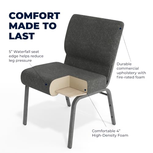 Flash Furniture 4 Pack HERCULES Series 21''W Church Chair in Dark Gray Fabric - Silver Vein Frame - color: Dark Gray Fabric/Silver Vein Frame, size: Set of 4
