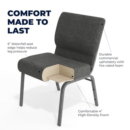 Flash Furniture 4 Pack HERCULES Series 21''W Church Chair in Dark Gray Fabric - Silver Vein Frame - color: Dark Gray Fabric/Silver Vein Frame, size: Set of 4