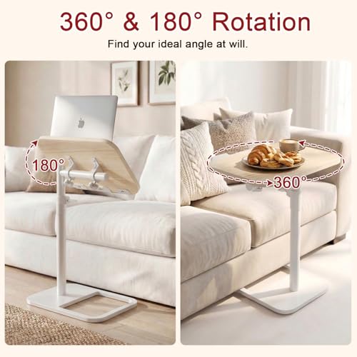 GOYLSER TV Tray Table for Couch, Height Adjustable/360° Swivel/180° Flip-Over Panel Design C-Shaped End Table, Sofa End Side Table with Phone & Tablet Slot for Eating, Laptop, Couch (Natural) - color: Natural, style: Angle Tilt