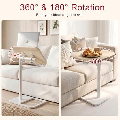 GOYLSER TV Tray Table for Couch, Height Adjustable/360° Swivel/180° Flip-Over Panel Design C-Shaped End Table, Sofa End Side Table with Phone & Tablet Slot for Eating, Laptop, Couch (Natural) - color: Natural, style: Angle Tilt