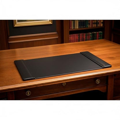 Dacasso Black Leather 22" x 14" Side Rails Desk Pad - color: Black, size: 14" x 22"