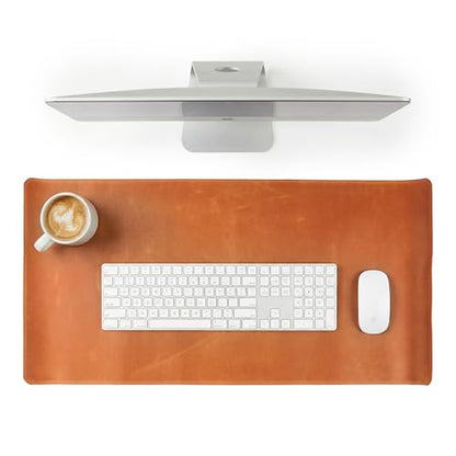 Handmade Leather Desk Mat 32" x 16" – Large Leather Desk Pad Protector for Office, Home & Gaming Setup, Smooth Writing & Mouse Surface, Premium Leather Desk Blotter, Warm Brown