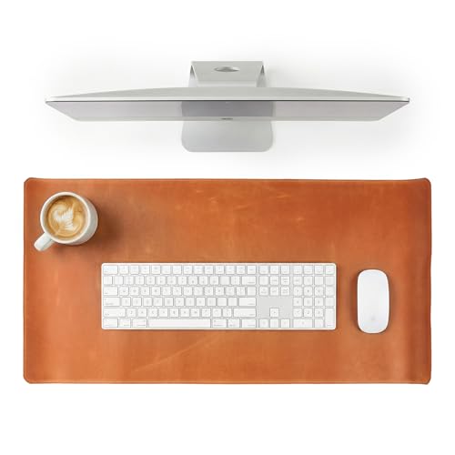 Handmade Leather Desk Mat 32" x 16" – Large Leather Desk Pad Protector for Office, Home & Gaming Setup, Smooth Writing & Mouse Surface, Premium Leather Desk Blotter, Warm Brown