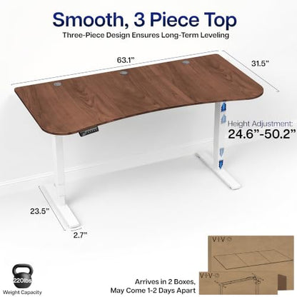 VIVO Dark Walnut 63 x 32 in Standing Desk, DESK-KIT-2EWD - color: Dark Walnut Top / White Frame, size: 63 x 32 inch