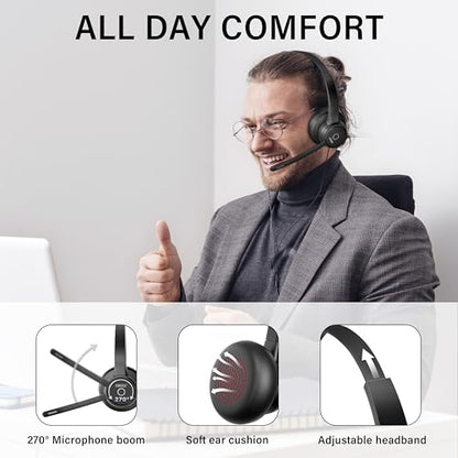 Bluetooth Headset with Noise Cancelling Microphone Dongle for PC Work, Mute