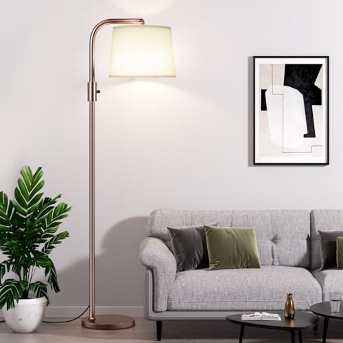 Fully Dimmable Floor Lamp with 9W LED Bulb - Standing Lamp for Living Room with Adjustable Head, Modern Tall Light with Rotary Switch for Office, Brown and White - color: I:Brown and Linen White
