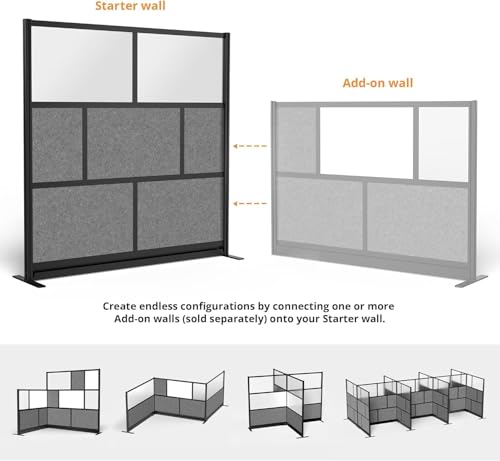 Stand Up Desk Store Expanse Modular Wall | 70'' x 70'' Wall | Expandable Partition Room Divider with Rearrangeable Frosted Acrylic & Sound Absorbent Panels (Black Frame) - size: 70" x 70"