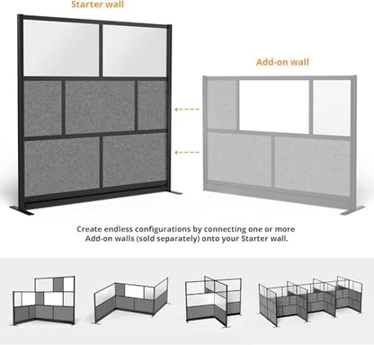 Stand Up Desk Store Expanse Modular Wall | 70'' x 70'' Wall | Expandable Partition Room Divider with Rearrangeable Frosted Acrylic & Sound Absorbent Panels (Black Frame) - size: 70" x 70"