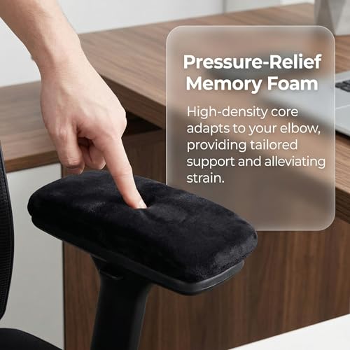 Office Chair Armrest Covers - Memory Foam Arm Pads, Ergonomic Cushions for Elbow & Forearm Pressure Relief, Universal Fit