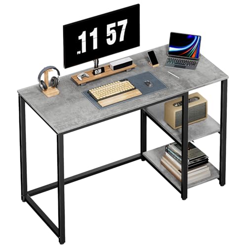 SINPAID Computer Desk 40 inches with 2-Tier Shelves Sturdy Grey Desks with Large Storage Space Modern Gaming Desk Study Writing Laptop Table, Gray - color: Grey, size: 40 IN