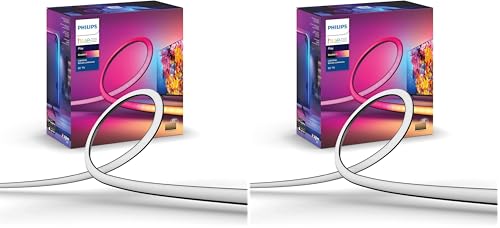 Philips Hue Play Gradient 55" Smart TV Light Strip-Flowing Multicolor LED Color-Changing TV Backlight-Sync with_TV,Music,and Gaming-Requires Bridge and Sync Box-Control with App or Voice (Pack of 2) - size: 55-Inch (Pack of 2), style: TV Lightstrip Only