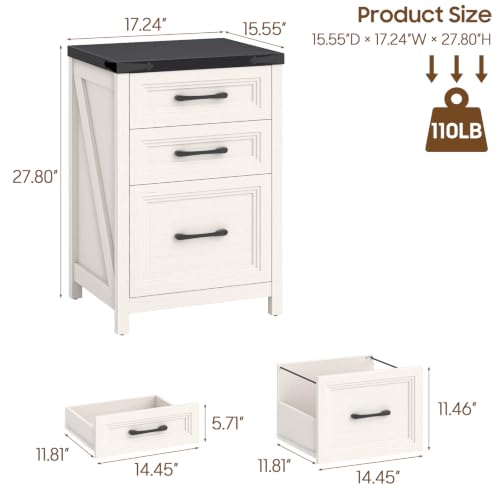 3 Drawer Vertical File Cabinet, Wood Farmhouse Cabinet, White and Black - color: White and Black, size: 3 Drawers