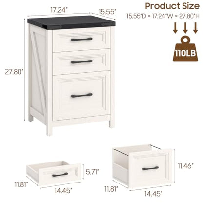 3 Drawer Vertical File Cabinet, Wood Farmhouse Cabinet, White and Black - color: White and Black, size: 3 Drawers