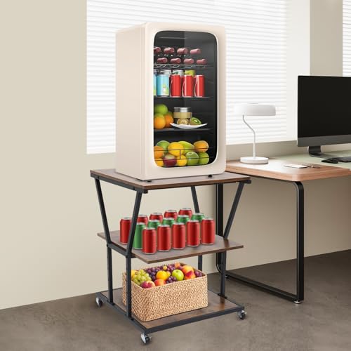 3-Tier Printer Stand for Home/Office, Mobile Rolling Cart with Storage Shelf & Wheels, Industrial Style Printer Table for Heat Press, Scanner, Fax Machine (Black)