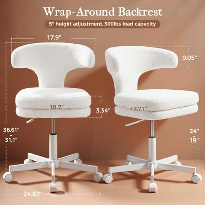 GTPLAYER Swivel Office Desk Chair with Wheels, Adjustable Height Vanity Chair with Back Support, Comfy Rolling Stool for Home Office, Bedroom & Makeup Vanity, Sweet Gift for Girls and Women - color: Pure White