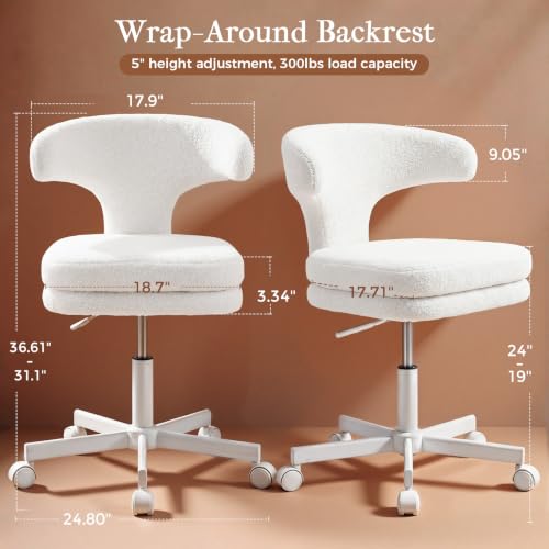 GTPLAYER Swivel Office Desk Chair with Wheels, Adjustable Height Vanity Chair with Back Support, Comfy Rolling Stool for Home Office, Bedroom & Makeup Vanity, Sweet Gift for Girls and Women - color: Snow White