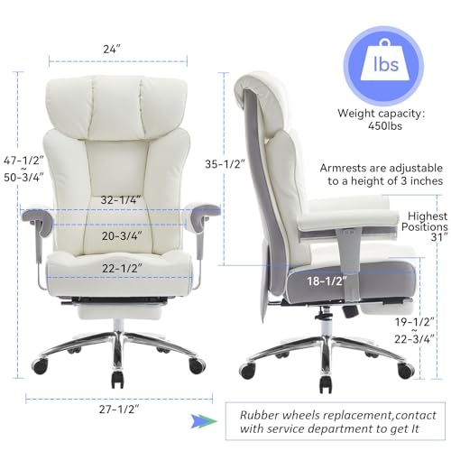Efomao Big and Tall Executive Office Chair 400lbs - color: 3060-white