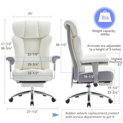 Efomao Big and Tall Executive Office Chair 400lbs - color: 3060-white
