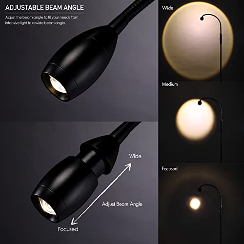 O’Bright Ray – Adjustable LED Beam Floor Lamp, Dimmable and Zoomable Spotlight, Flexible Gooseneck, Reading/Crafting Standing Lamp, Work Table Light, Matte Black - color: Black