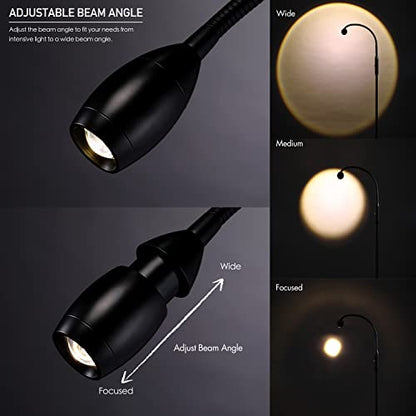 O’Bright Ray – Adjustable LED Beam Floor Lamp, Dimmable and Zoomable Spotlight, Flexible Gooseneck, Reading/Crafting Standing Lamp, Work Table Light, Matte Black - color: Black