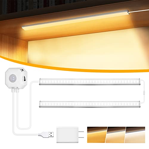 Daymeet Under Cabinet Lights Plug in, 12 Inch Ultra Thin Led Light bar, Motion Sensor Counter Closet Lamp, 3 Color Temperatures 3500K 4500K 6500K Shelf Lights for Kitchen, Workbench, Desk (2 Pack) - color: 3-white(motion sensor), size: 2 Pack