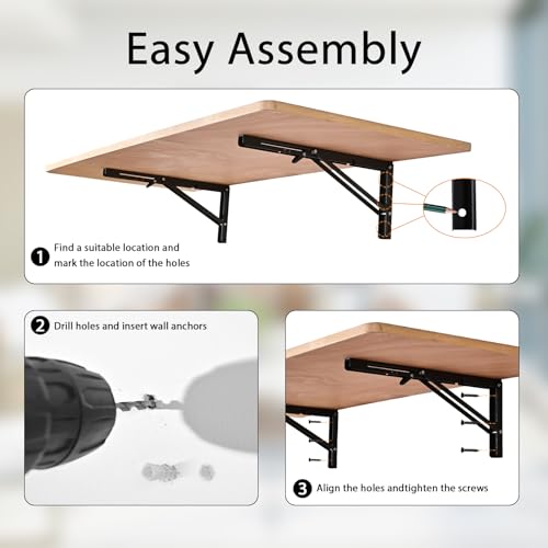 Wall Mounted Laundry Folding Table, Fold Down Table Wall Mount Desk, Collapsible Foldable Floating Workbench for Workshop, Garage, Home, Office, Bar, Kitchen & Dining Room