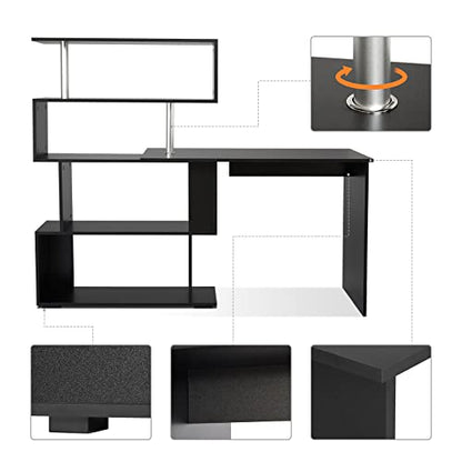 Mondeer 41.7" L-Shaped Desk with 4-Tier Shelves for Home Office in Black - color: Black
