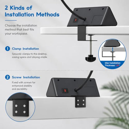 Nightstand Charging Station, Nightstand Edge Power Strip with 3 AC Outlets, 4 Fast Charging USB Ports, Connect 6.56FT Flat Plug, Desk Surge Protector for Office Home Hotel, 2-Pack(Black) - color: 2Pack-Black