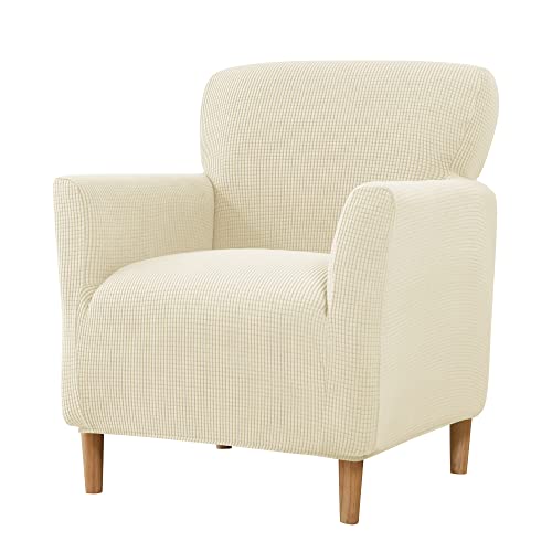 LiveGo Stretch Mid Century Modern Armchair Slipcover 1-Piece Jacquard Accent Chair Covers with Arms Soft Chair Slipcovers for Living Room Furniture Protector Office (Beige a) - color: Beige a