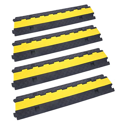 Cable Ramp Cable Protector Ramps Wire Hose Protective 2 Channel Traffic Rubber Plastic Cord Cover Speed Bump for Asphalt Concrete Gravel Driveway Outdoor, 4 Pack - color: 2 channel-4 pack