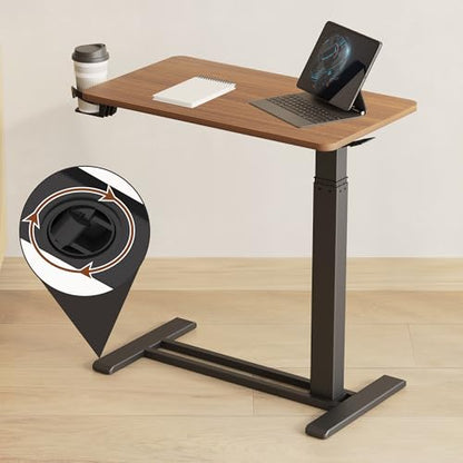 FLEXISPOT 28" Mobile Standing Desk Pneumatic Lift Computer Workstations - color: Mahogany, size: 28x16
