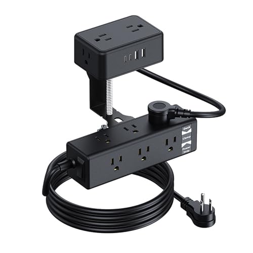 WALFRONT 17 in 1 Power Strip Dual Layer Desk Clamp 13 AC Outlets 2 USB A 2 USB C, Under On Desk Charging Station 2m Cord Suitable for Home Office (US Plug)