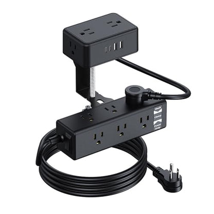 Eujgoov Desk Clamp Power Strip, 17 in 1 Charging Station with 13 AC Outlets 4 USB Ports 20W Fast Charging, Protector for Home Office, Fits Table Thickness Up to 45mm (US Plug)
