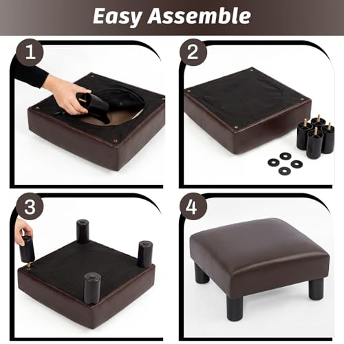 Joveco Small Foot Rest Stool Ottoman, 15" Leather Footrest Square Footstool with Non-Skid Plastic Legs, for Chair, Under Desk, Office, Living Room, Brown - color: Brown
