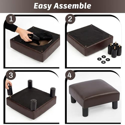 Joveco Small Foot Rest Stool Ottoman, 15" Leather Footrest Square Footstool with Non-Skid Plastic Legs, for Chair, Under Desk, Office, Living Room, Brown - color: Brown