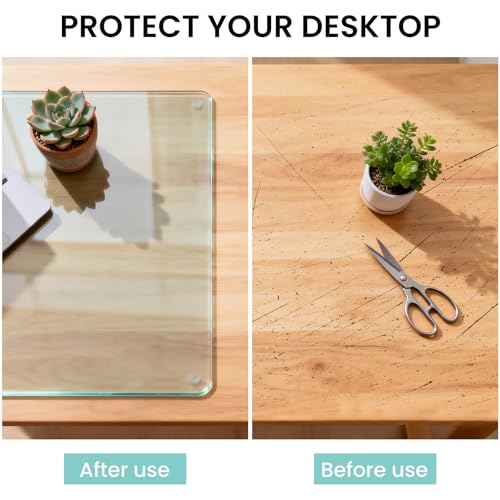 Tempered Glass Desk Pad to Protect Desk,Clear Office Desk Pad for Keyboard and Computer Monitor,Glass Desk Mat for Desktop Dry Erase,20 x 32 inch - size: 20" x 32"
