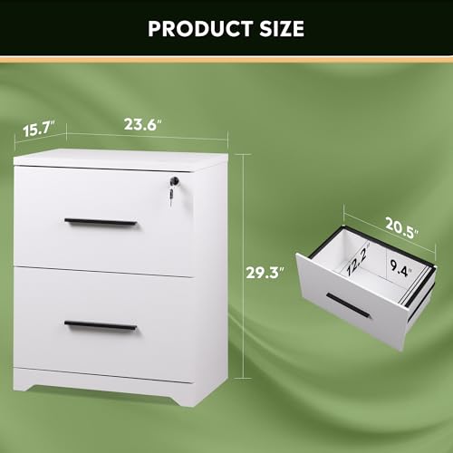 DEVAISE 2-Drawer Wood Lateral File Cabinet with Lock for Office Home, White - color: White, size: Medium